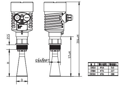 喇叭口雷達物位計外形尺寸圖